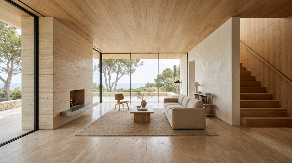 An interior with a restrained material palette
